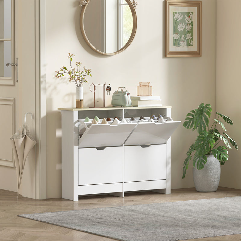 Shoe Cabinet for Hallway Storage Holds 16 Pairs Slim Design for Small Spaces White AOSOM