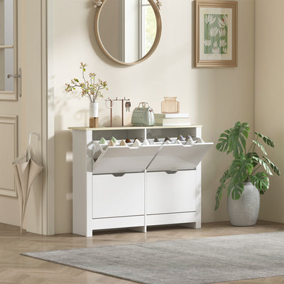 Shoe Cabinet for Hallway Storage Holds 16 Pairs Slim Design for Small Spaces White AOSOM