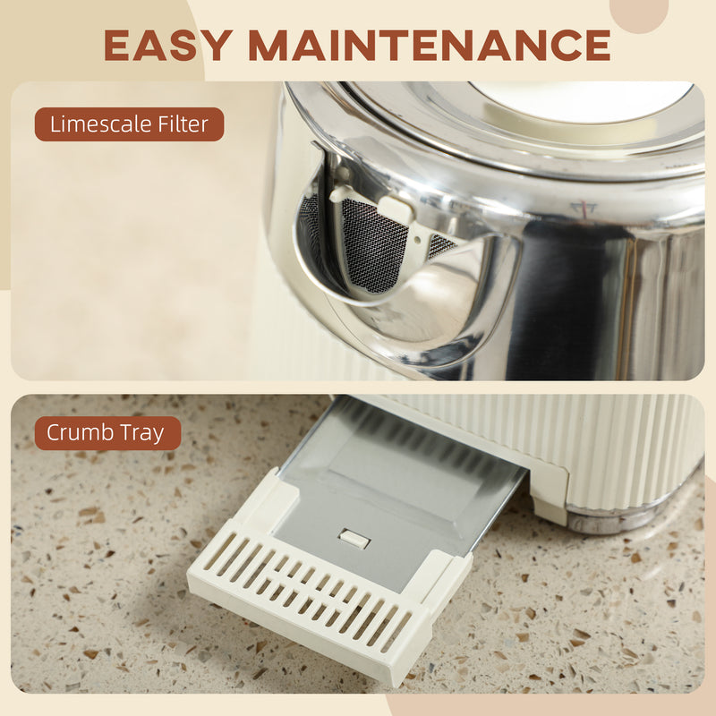 Electric Kettle and 4 Slice Toaster Set with Rapid Boil and Browning Control Cream