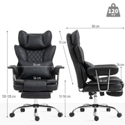 Black Reclining Office Chair With Lumbar Support Pillow For All Day Comfort