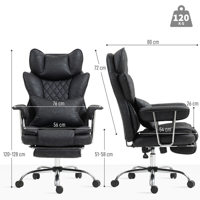 Black Reclining Office Chair With Lumbar Support Pillow For All Day Comfort
