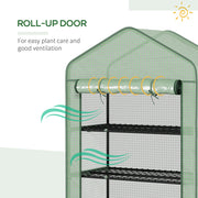 5 Tier Portable Mini Greenhouse with Roll Up Door and Shelves for Indoor Outdoor Use Green