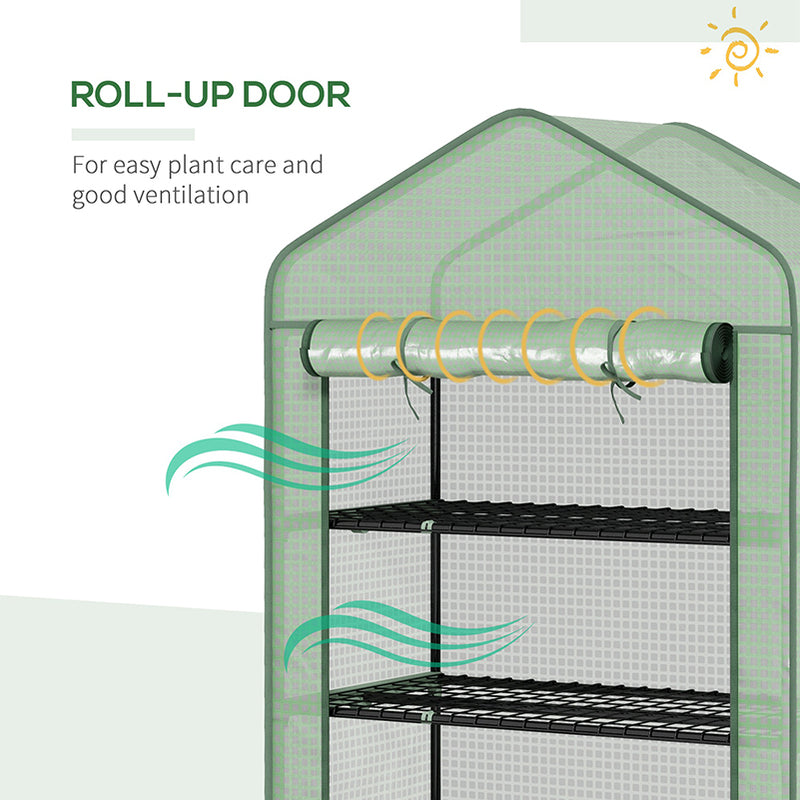 5 Tier Portable Mini Greenhouse with Roll Up Door and Shelves for Indoor Outdoor Use Green