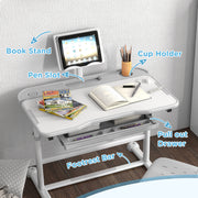 Height Adjustable Kids Desk and Chair Set with Tilted Desktop Grey by AIYAPLAY