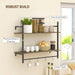 Grey Wall Mounted Floating Shelf With 4 Hooks for Living Room or Entryway by HOMCOM
