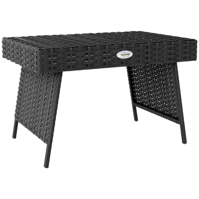 Foldable Outdoor Rattan Side Table with Steel Frame for Garden in Black by Outsunny