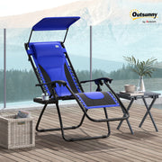 Blue Zero Gravity Outdoor Reclining Lounger Chair with Shade Cushion and Cup Holder by Outsunny