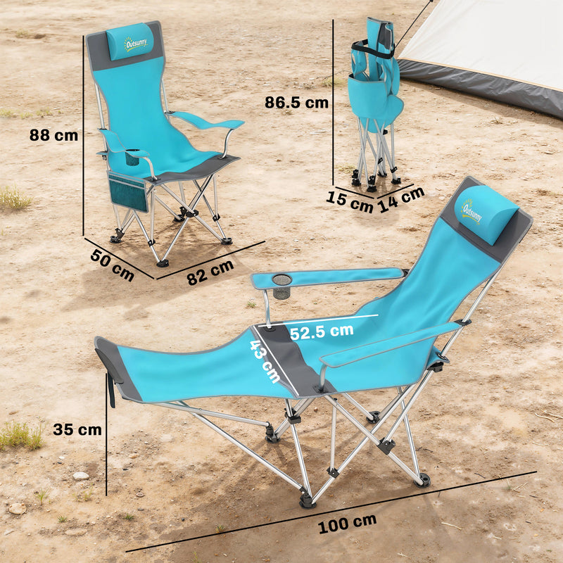 Folding Camping Chair with Detachable Footrest for Comfortable Outdoor Relaxation Blue