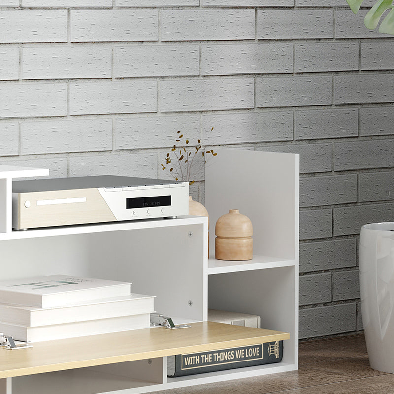 White and Natural TV Cabinet with Wall Shelf for 65 Inch Wall Mounted or 40 Inch Standing TVs