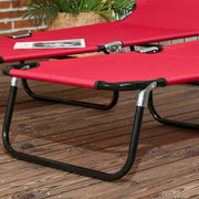 Set of 2 Folding Sun Loungers with 5-Position Adjustable Backrest Wine Red by Outsunny