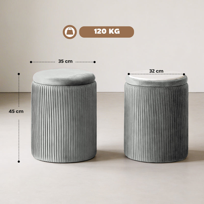 Ottoman Storage Bench with Reversible Table Lid and Hidden Compartment Grey AOSOM