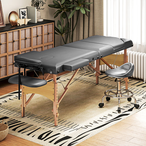 Grey Foldable Massage Table with Beech Wood Legs for Home or Professional Use