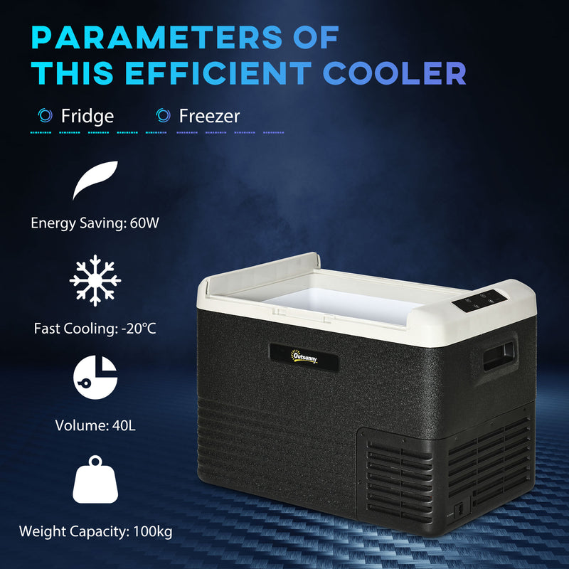 40L Portable Car Fridge Freezer With Adjustable Temperature For Travel Grey and Black AOSOM