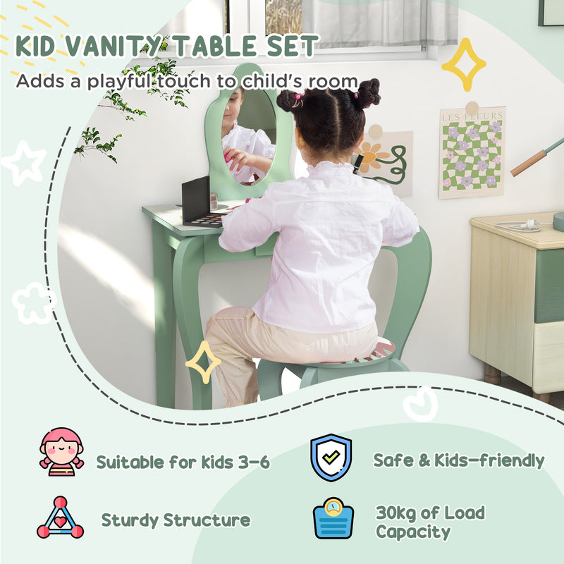Kids Bedroom Furniture Set with Bed Toy Chest and Dressing Table for Ages 3 to 6 Green AOSOM