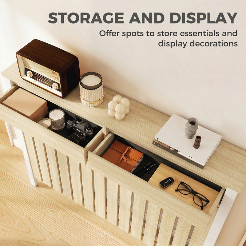 Radiator Cover with Drawers for Safe Heating and Extra Hallway Storage Oak White Homcom