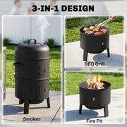 BBQ Smoker Grill and Fire Pit for Easy Outdoor Cooking with Two-Tier Cooking Space Black Outsunny