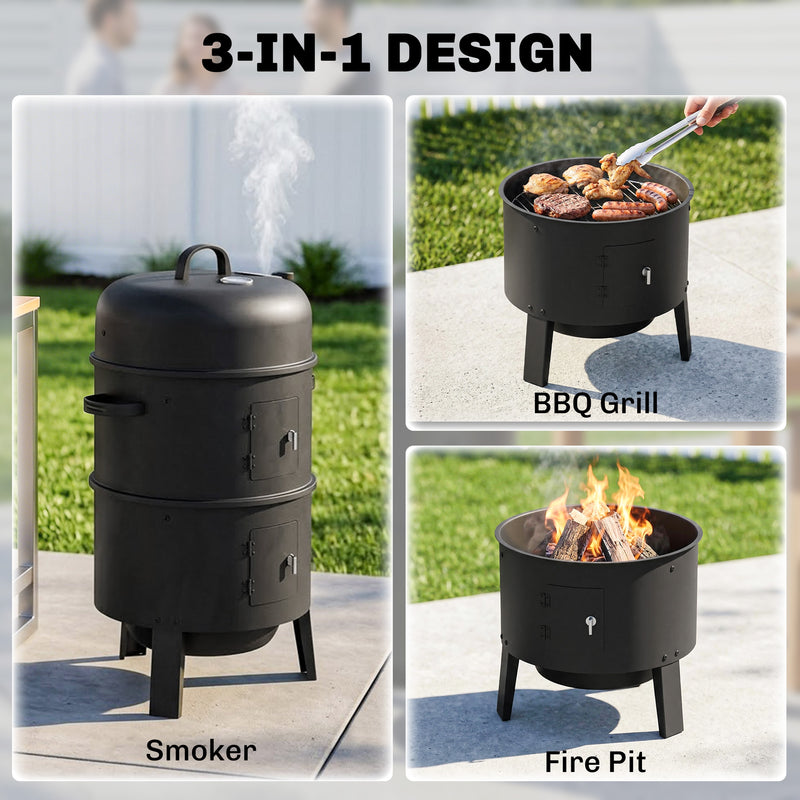 BBQ Smoker Grill and Fire Pit for Easy Outdoor Cooking with Two-Tier Cooking Space Black Outsunny
