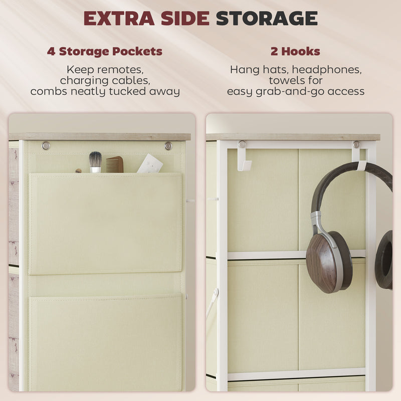 Chest of 8 Fabric Drawers with Wooden Frame for Bedroom or Living Room, Natural Finish