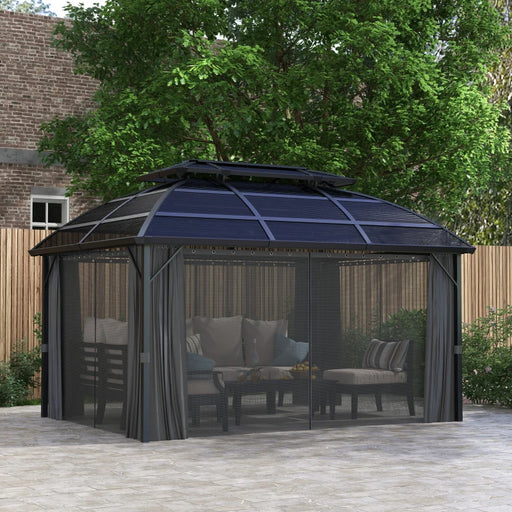 Image of a modern garden gazebo with an attractive 2 tier polycarbonate roof 