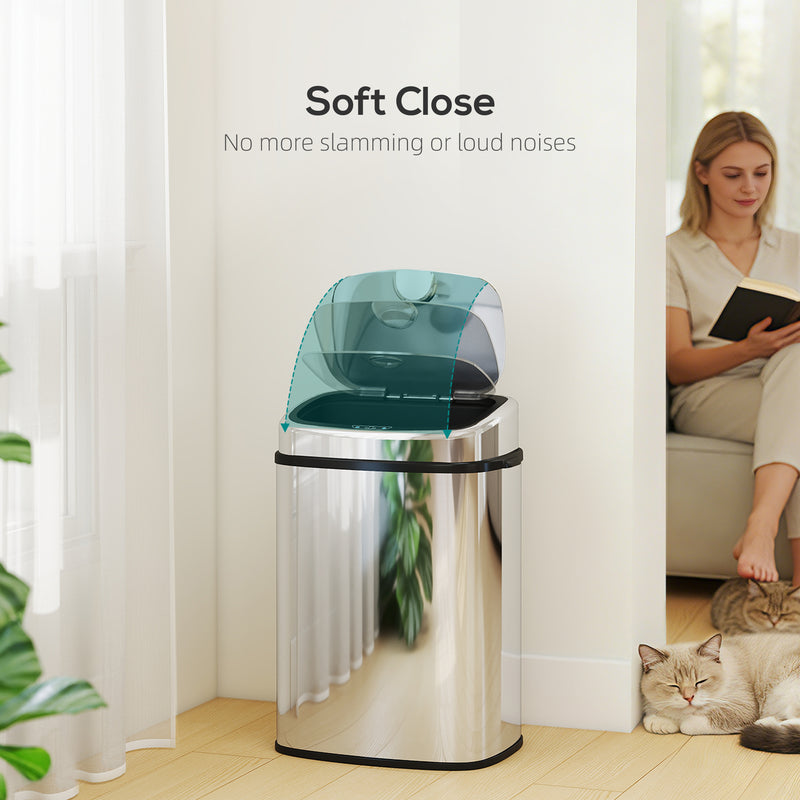 50L Touchless Kitchen Rubbish Bin with Motion Sensor Lid for Home or Office Silver