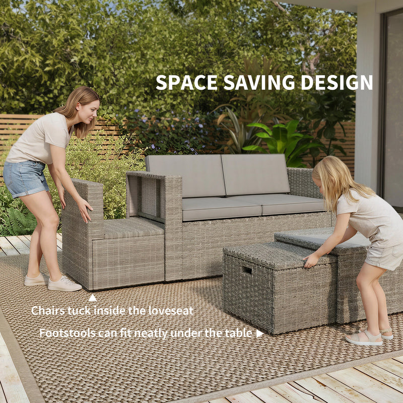 Rattan Garden Furniture Set 6 Piece Space Saving Outdoor Seating with Cushions Mixed Grey