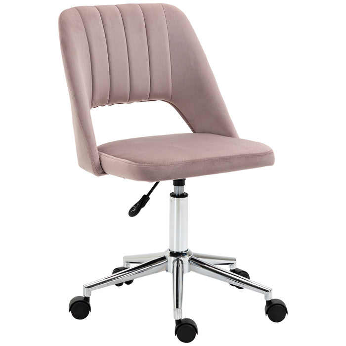 Pink Armless Velvet Feel Swivel Office Chair with and Padded Seat by Vinsetto