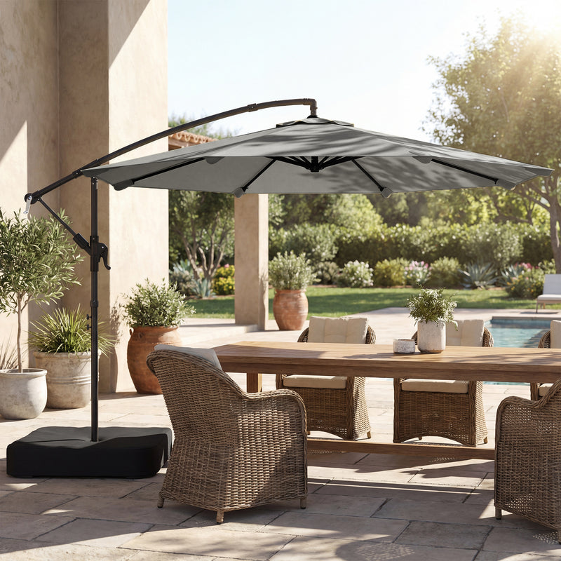3m Cantilever Garden Umbrella with Weighted Base 360 Degree Rotation for Flexible Patio Shade, Grey