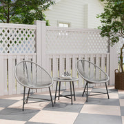 Grey 3 Piece Rattan Bistro Set with Acapulco Chairs and Glass Table for Garden and Patio by Outsunny