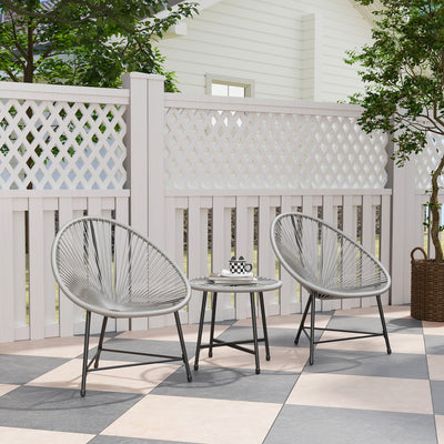 Grey 3 Piece Rattan Bistro Set with Acapulco Chairs and Glass Table for Garden and Patio by Outsunny