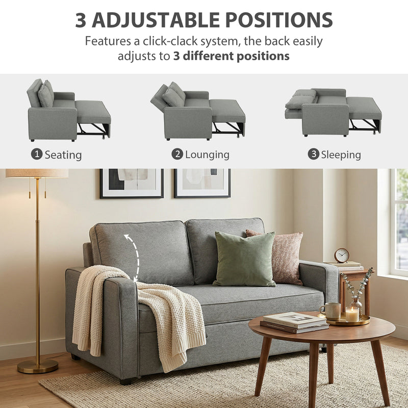Sofa Bed for Small Spaces with Adjustable Backrest and Supportive Foam Grey Homcom