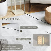 Three Shelf Standing Floor Lamp with Oak Frame and White Shade for Living Room by HOMCOM