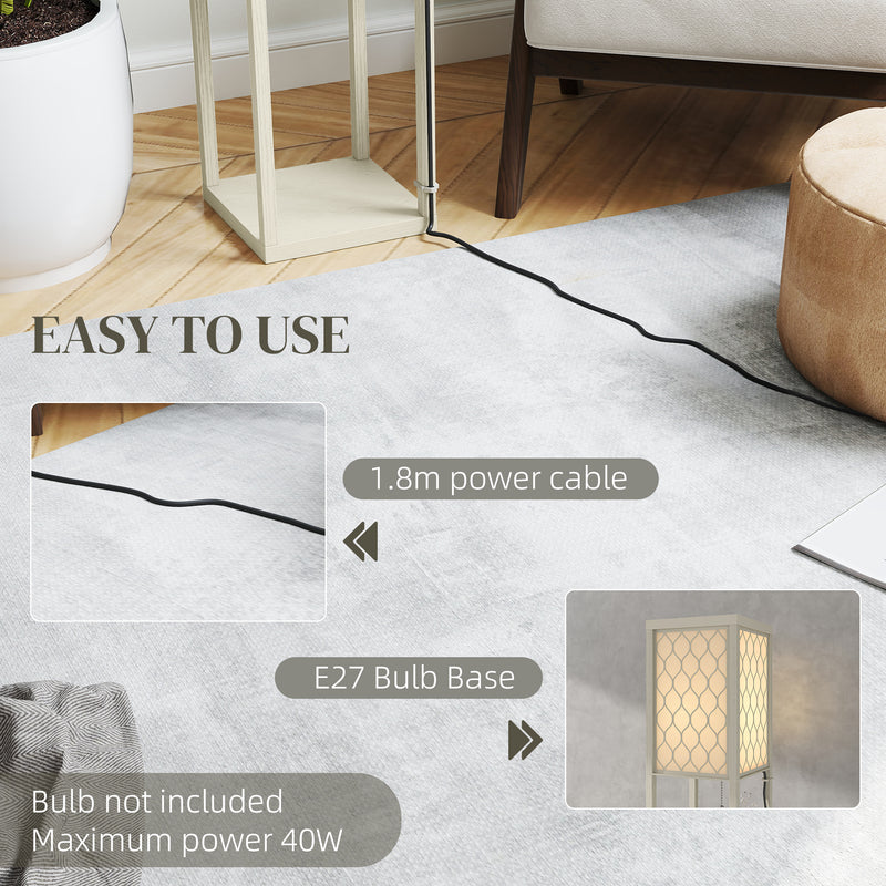 Three Shelf Standing Floor Lamp with Oak Frame and White Shade for Living Room by HOMCOM