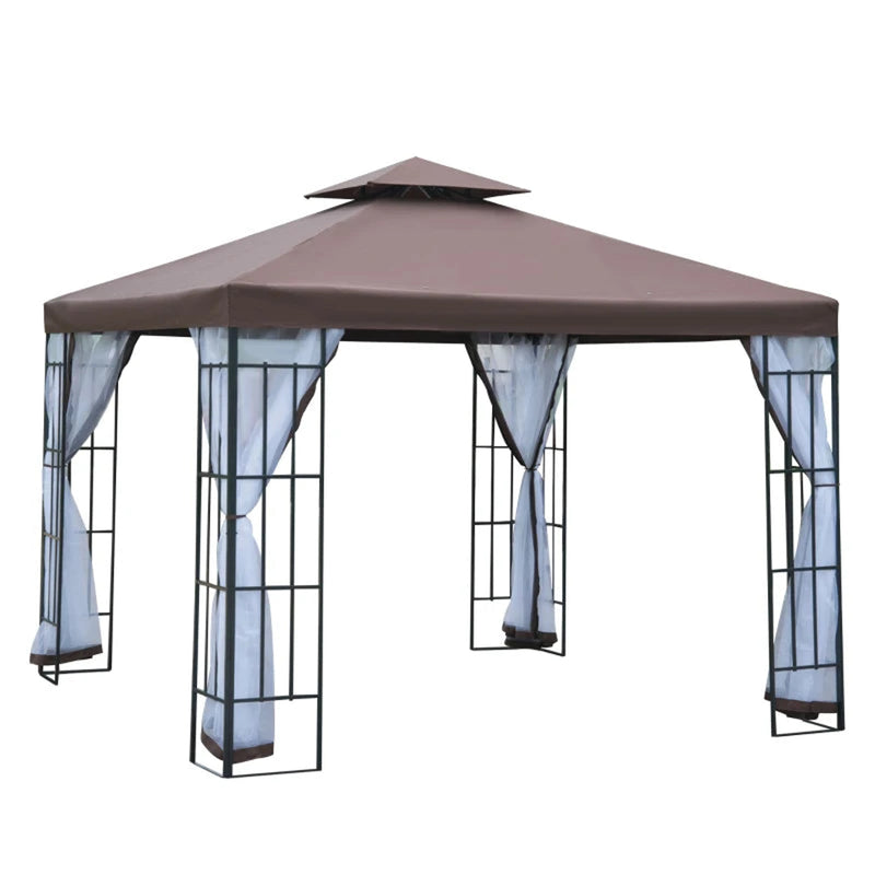 Garden Gazebo, 3x3m, Metal Frame with Curtains