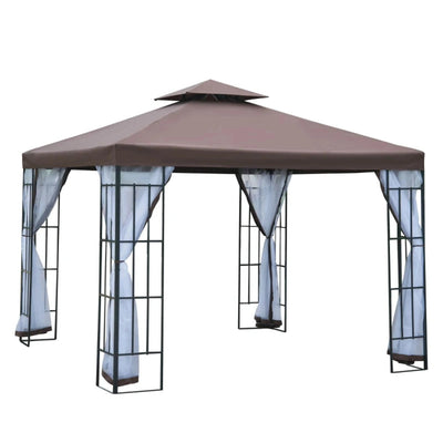 3x3m Garden Metal Gazebo Mosquito Nets and 2 Tier Roof Outsunny