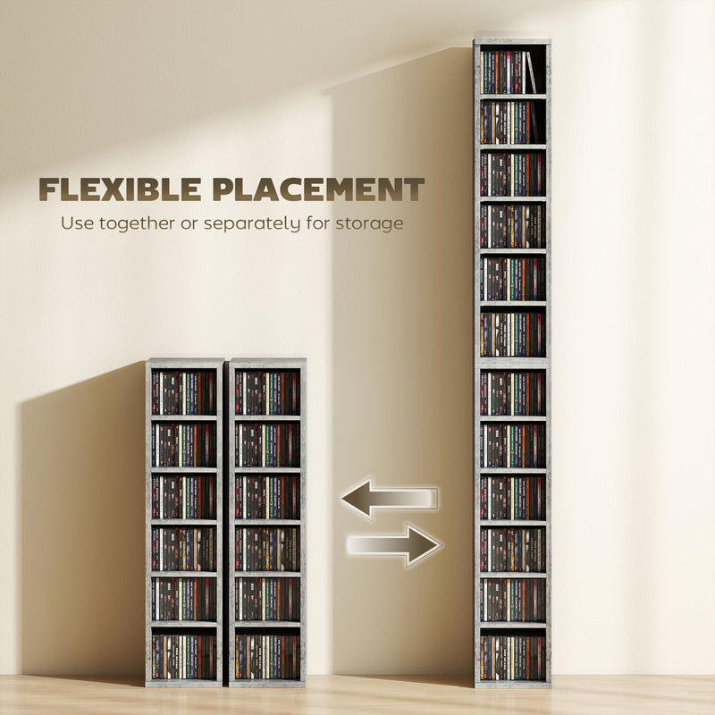 CD and Media Storage Shelves Set of 2 with Adjustable Compartments Grey