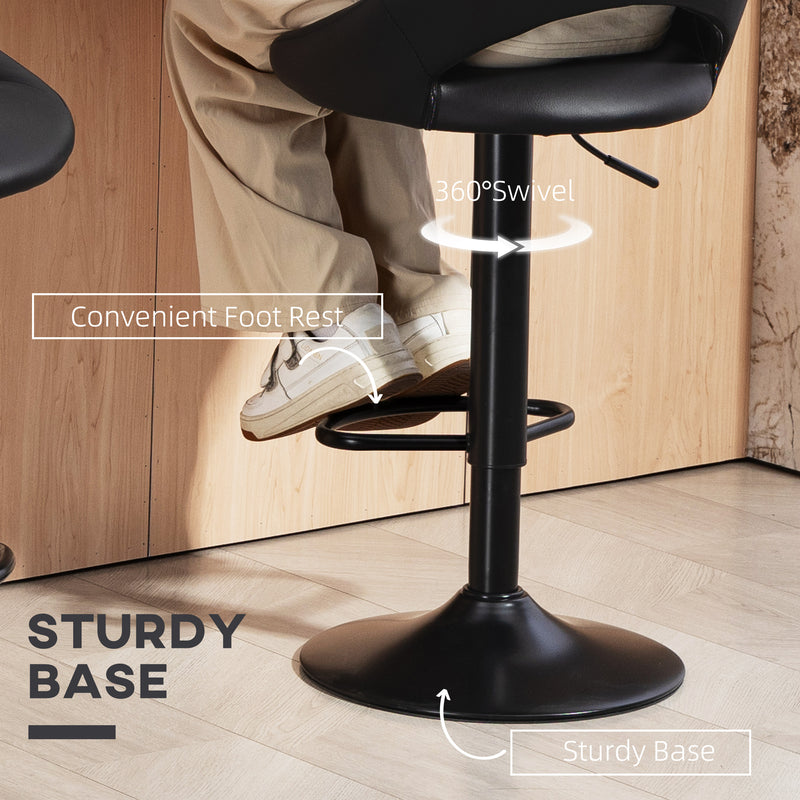 Set of 2 Adjustable Faux Leather Bar Stools With Footrest Ideal for Kitchen Island Black