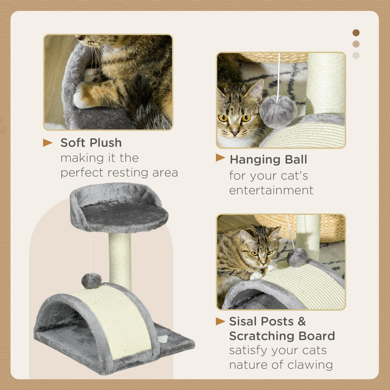 Cat Tree Activity Centre With Sisal Scratching Post and Toy Ball for Kittens Grey
