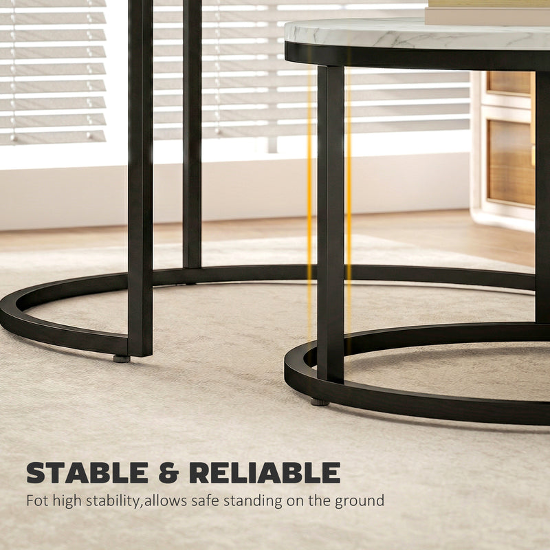 Round Nesting Coffee Tables For Living Room Marble Effect Tops With Steel Frame for Modern Homes Homcom