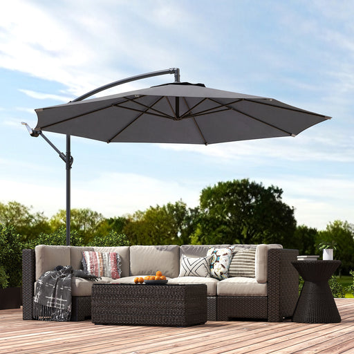 Cantilever Garden Parasol with Adjustable 3m Canopy for Shaded Outdoor Seating Grey Outsunny