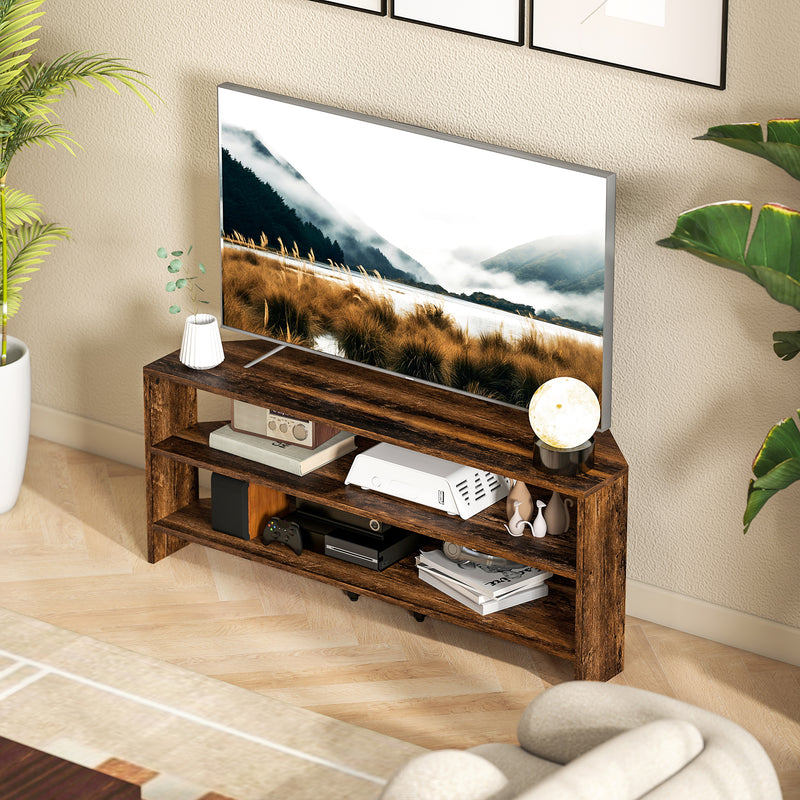 Rustic Brown Corner TV Stand for 47 Inch TV with Open Shelves for Storage and Display