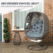 Grey Swivel Egg Chair with Cushions Foldable Basket Seat and Metal Frame for Indoor Outdoor Use by Outsunny