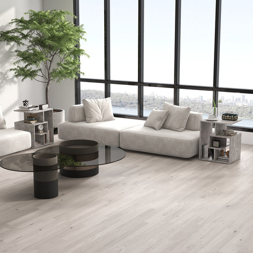 Set of 2 Three Tier Side Tables with Open Shelves for Bedroom or Lounge, Cement Colour