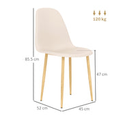 Set of 4 Modern Khaki Dining Chairs with Backrest and Steel Legs for Kitchen or Dining Room by HOMCOM