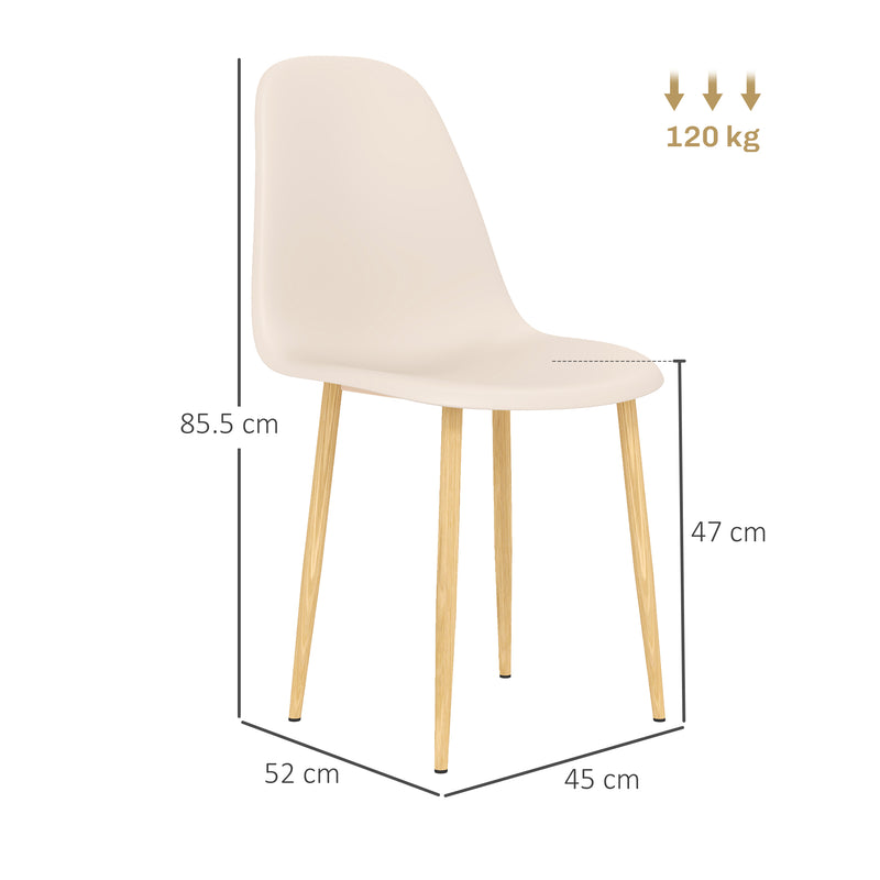 Set of 4 Modern Khaki Dining Chairs with Backrest and Steel Legs for Kitchen or Dining Room by HOMCOM