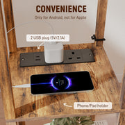 Floor Lamp With Shelves For Living Room or Bedroom - USB Charging Ports, Rustic Brown Homcom