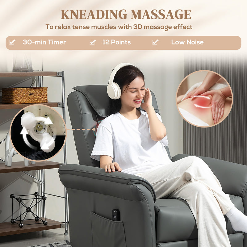Grey 3D Kneading Massaging Recliner Chair with Headrest and USB Remote by HOMCOM