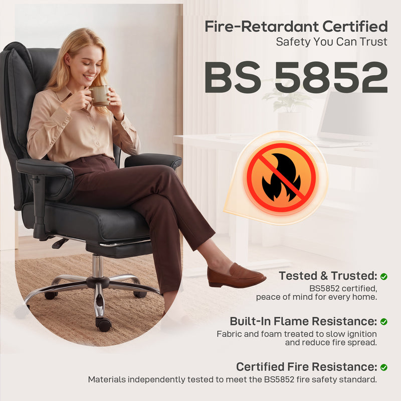 Ergonomic Office Chair With Recline and Footrest for All Day Back Support Black Homcom