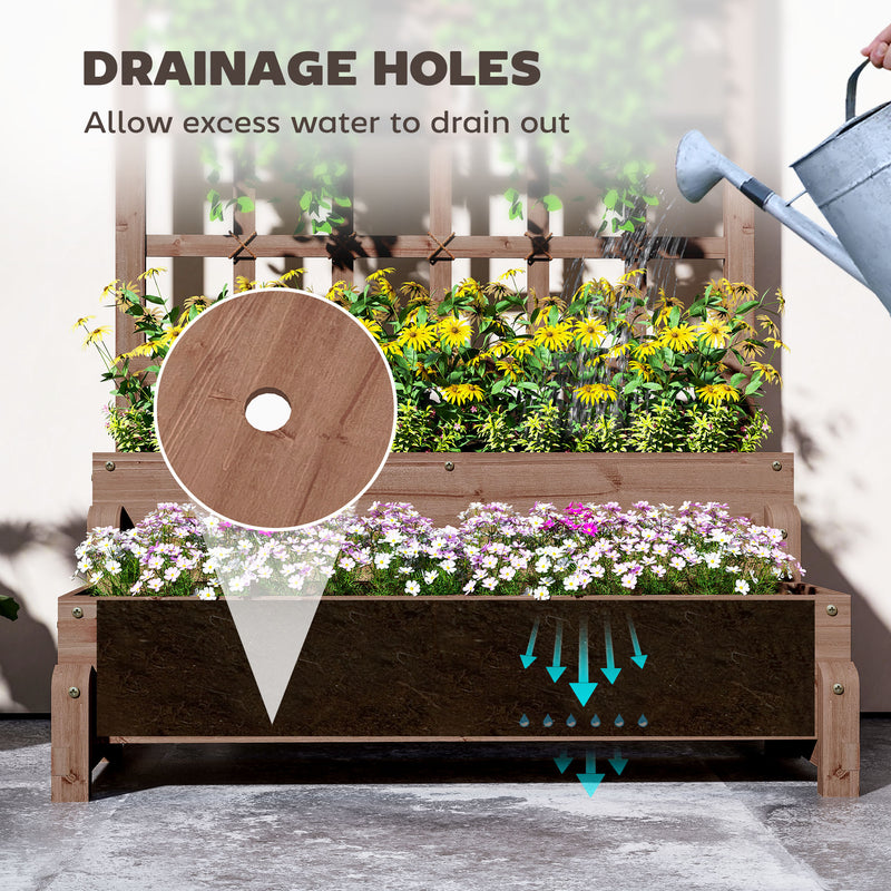 2 Tier Wooden Raised Garden Bed with Trellis and Drainage for Climbing Plants and Vegetables by Outsunny