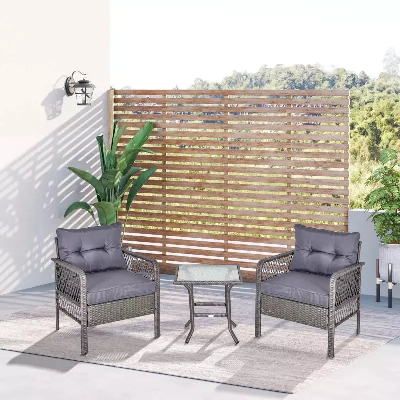 Rattan Bistro Set - Grey Outsunny