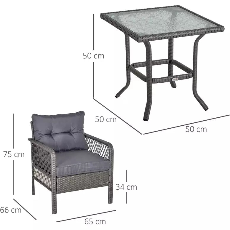 Rattan Bistro Set - Grey Outsunny